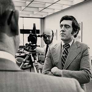 “60 Minutes” producer Philip Scheffler with Dan Rather, undated. From Philip Scheffler Papers, Briscoe Center for American History, The University of Texas at Austin.