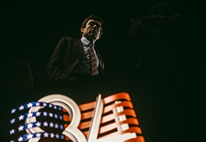 Dan Rather at the 1984 Democratic National Convention in San Francisco.  Photograph by Matthew Naythons, Matthew Naythons Photographic Archive, Briscoe Center for American History, The University of Texas at Austin.